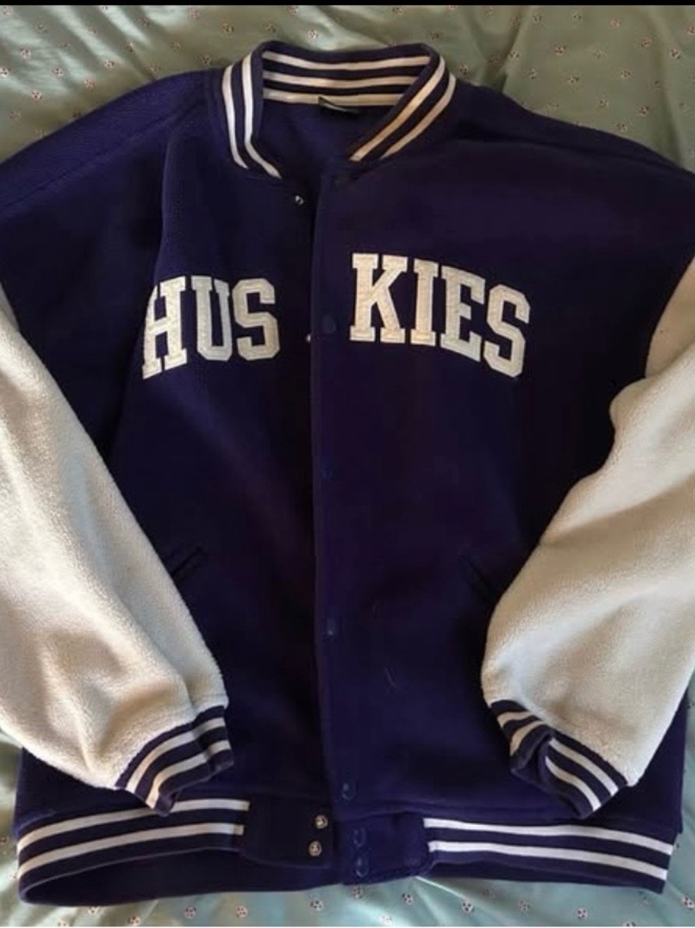 Huskies Two-Tone Purple and White Varsity Jacket